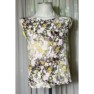 Madewell Silk Front Floral Shirred Tank TopSize S Sleeveless Viscose Back L3047